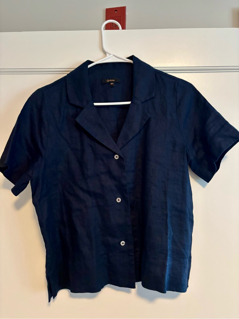 Quince Navy Short-Sleeve Linen Button-Down Shirt for Women